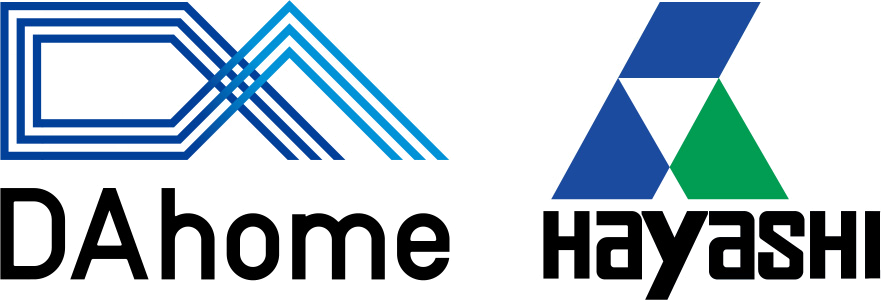 DAhomeブランドロゴと林工務店会社ロゴ
